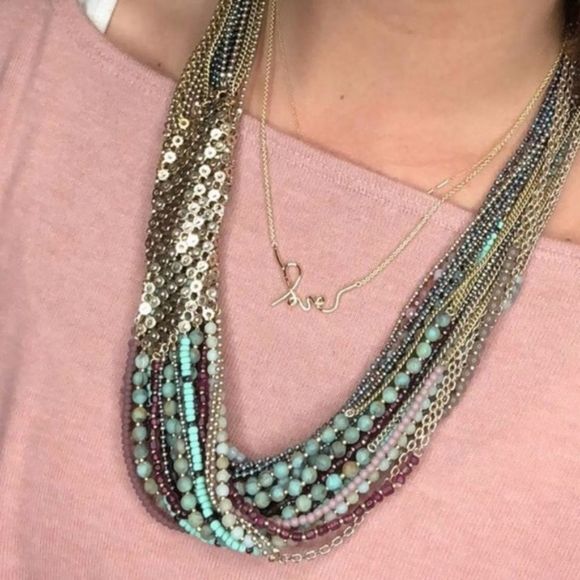 Stella & Dot Mae Statement Necklace – Multicolor Mixed Metal Beaded Layers - Picture 9 of 12